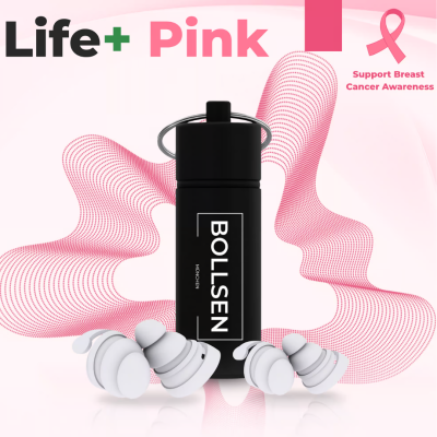 Silikónové štuple do uší BOLLSEN Life+ Pink Edition na spanie s jemne ružovým dizajnom a hliníkovým puzdrom