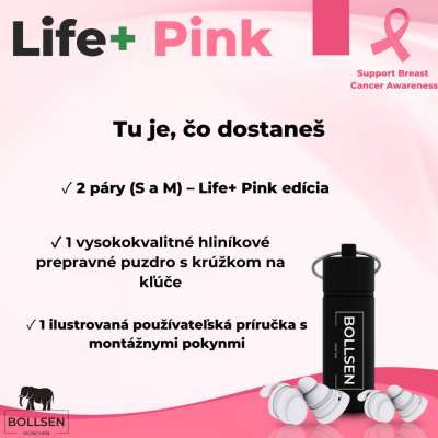 Štuple do uší BOLLSEN Life+ Pink Edition – pohodlie a ochrana pred hlukom